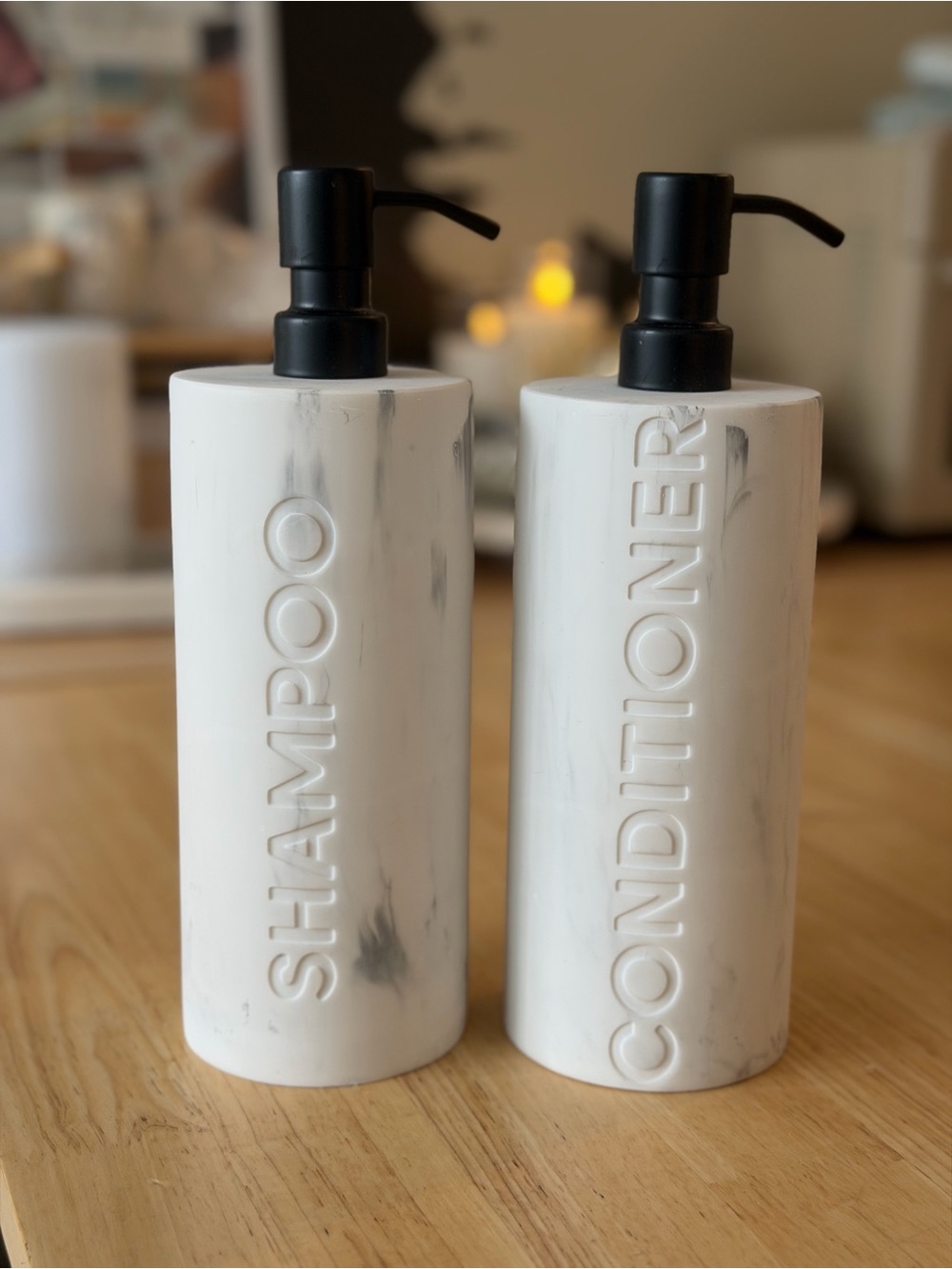 White Marble Shampoo & Conditioner Pump Bottles - 700ml never used